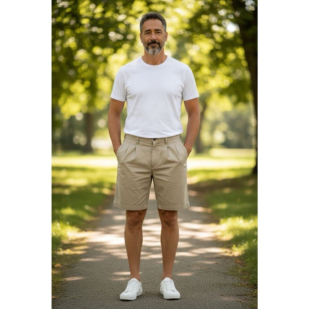 Cherokee Men's Khaki/Chino 100% Cotton Bermuda Shorts Size 36, Pleated Front